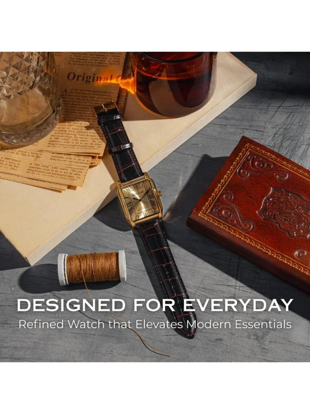 Vintage Men's Tank Dress Watch | Genuine Leather Strap, Water Resistant, Classic